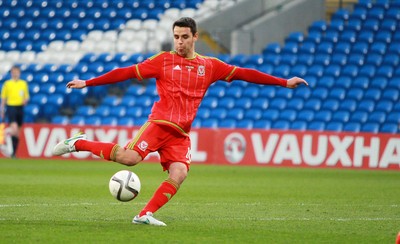 310315 -Wales U21s v Bulgaria U21s - UEFA U21 Championship Qualifier - Tom O'Sullivan of Wales scores his second goal