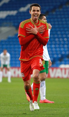 310315 -Wales U21s v Bulgaria U21s - UEFA U21 Championship Qualifier - Tom O'Sullivan of Wales celebrates scoring his second goal