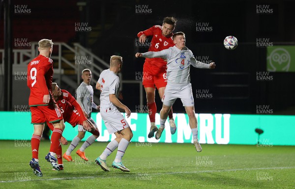 161123 - Wales U21s v Iceland U21s - UEFA U21s Qualifying Round - Joseph Low of Wales headers the ball in to score a goal