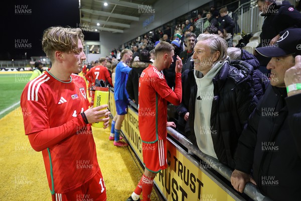 161123 - Wales U21s v Iceland U21s - UEFA U21s Qualifying Round - Charlie Savage of Wales with his father Robbie after the game