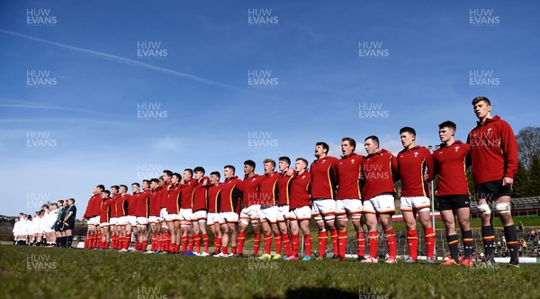 260317 - Wales Under 18 v England Under 18 - Wales players during the national anthems