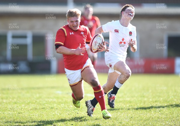 260317 - Wales Under 18 v England Under 18 - Ben Cambriani of Wales gets into space