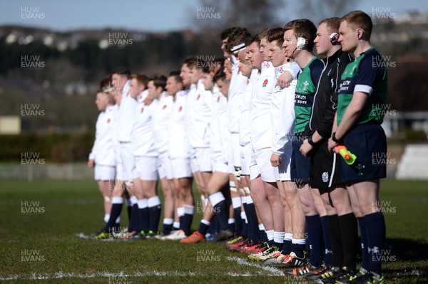 260317 - Wales Under 18 v England Under 18 - England players during the anthems