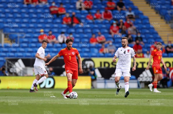 050621 - Wales v Albania - International Friendly - Joe Allen of Wales gets the ball away from Endri Cekici of Albania