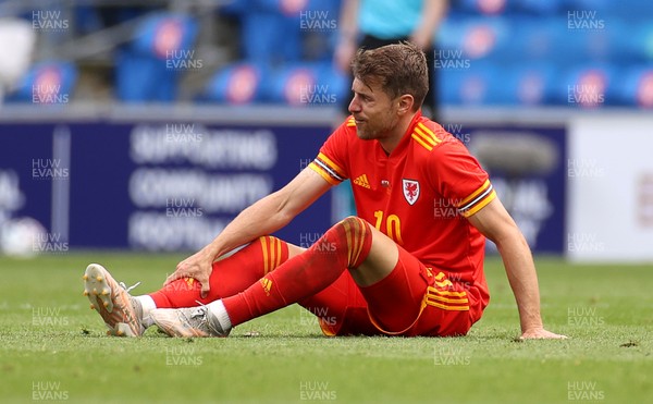 050621 - Wales v Albania - International Friendly - Aaron Ramsey of Wales in pain