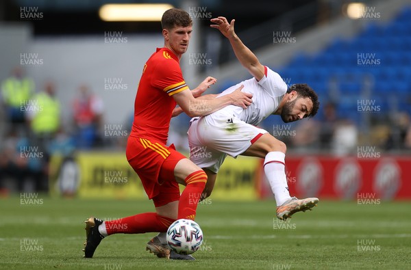 050621 - Wales v Albania - International Friendly - Keidi Bare of Albania is Chris Mepham of Wales