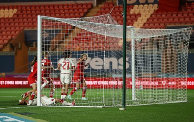 131026 - Wales Women v Albania Women - 2027 FIFA Womens World Cup qualifying play-off semi-final - Mayzee Davies of Wales scores a goal