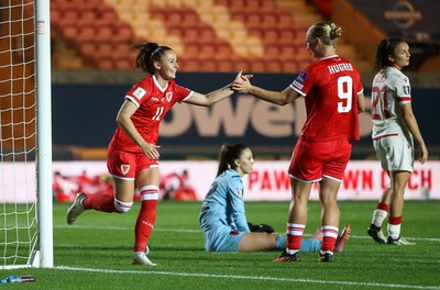 131026 - Wales Women v Albania Women - 2027 FIFA Womens World Cup qualifying play-off semi-final - Hannah Cain of Wales celebrates scoring a goal