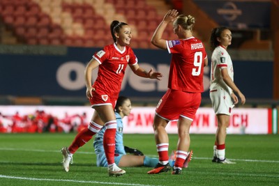 131026 - Wales Women v Albania Women - 2027 FIFA Womens World Cup qualifying play-off semi-final - Hannah Cain of Wales celebrates scoring a goal
