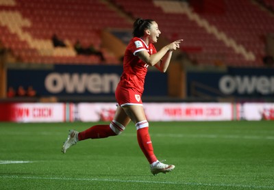 131026 - Wales Women v Albania Women - 2027 FIFA Womens World Cup qualifying play-off semi-final - Hannah Cain of Wales celebrates scoring a goal