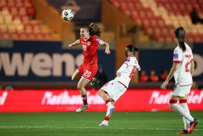 131026 - Wales Women v Albania Women - 2027 FIFA Womens World Cup qualifying play-off semi-final - Carrie Jones of Wales is] Ilarja Zarka of Albania 