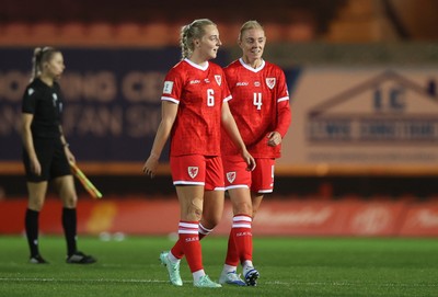 131026 - Wales Women v Albania Women - 2027 FIFA Womens World Cup qualifying play-off semi-final - Sophie Ingle and Mayzee Davies of Wales at full time