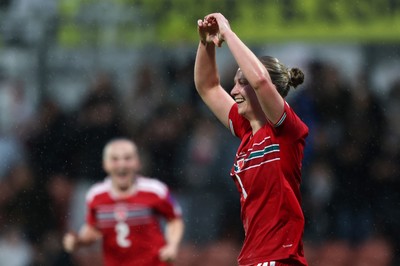 140426 - Wales v Albania - 2027 FIFA Women's World Cup Qualifying - Elise Hughes of Wales celebrates scoring her team’s second goal