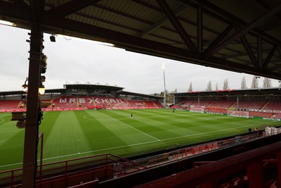 140426 - Wales v Albania - 2027 FIFA Women's World Cup Qualifying - General view inside the Racecourse Ground, Y Cae Ras, prior to the game