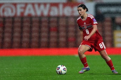 140426 - Wales v Albania - 2027 FIFA Women's World Cup Qualifying - Angharad James-turner of Wales controls the ball