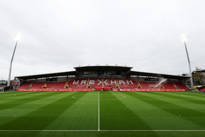140426 - Wales v Albania - 2027 FIFA Women's World Cup Qualifying - General view inside the Racecourse Ground, Y Cae Ras, prior to the game