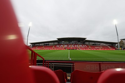 140426 - Wales v Albania - 2027 FIFA Women's World Cup Qualifying - General view inside the Racecourse Ground, Y Cae Ras, prior to the game