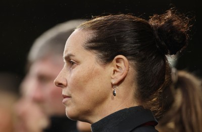 140426 - Wales v Albania - 2027 FIFA Women's World Cup Qualifying - Rhian Wilkinson, Manager of Wales looks on prior to the game