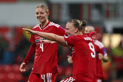 140426 - Wales v Albania - 2027 FIFA Women's World Cup Qualifying - Elise Hughes of Wales celebrates scoring her team’s second goal