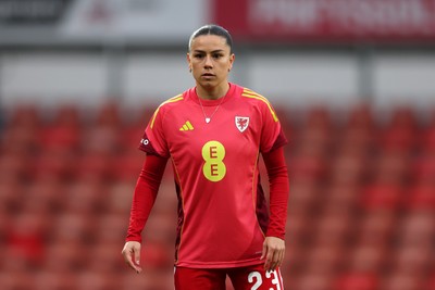 140426 - Wales v Albania - 2027 FIFA Women's World Cup Qualifying - Ffion Morgan of Wales warms up prior to the game