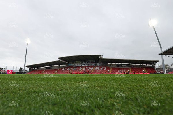 140426 - Wales v Albania - 2027 FIFA Women's World Cup Qualifying - General view inside the Racecourse Ground, Y Cae Ras, prior to the game