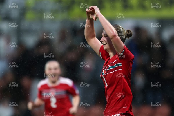 140426 - Wales v Albania - 2027 FIFA Women's World Cup Qualifying - Elise Hughes of Wales celebrates scoring her team’s second goal