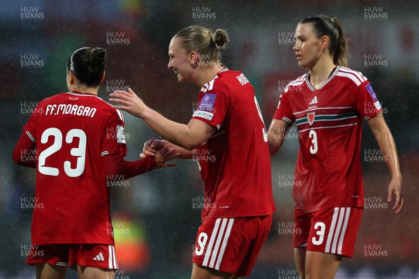 140426 - Wales v Albania - 2027 FIFA Women's World Cup Qualifying - Elise Hughes of Wales celebrates scoring her team’s second goal
