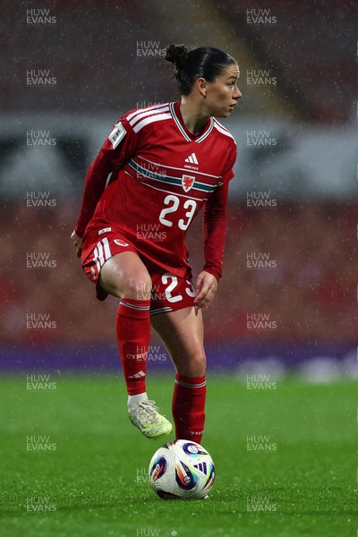 140426 - Wales v Albania - 2027 FIFA Women's World Cup Qualifying - Ffion Morgan of Wales controls the ball