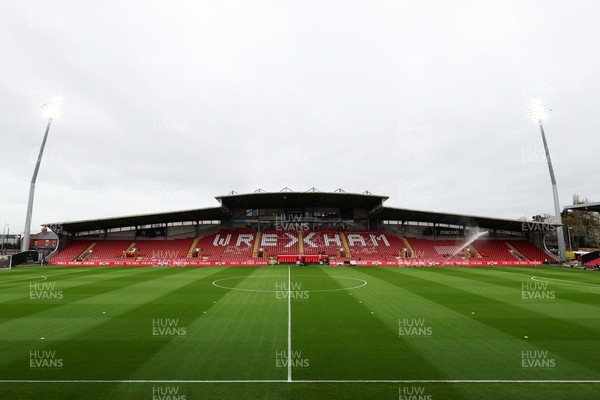 140426 - Wales v Albania - 2027 FIFA Women's World Cup Qualifying - General view inside the Racecourse Ground, Y Cae Ras, prior to the game