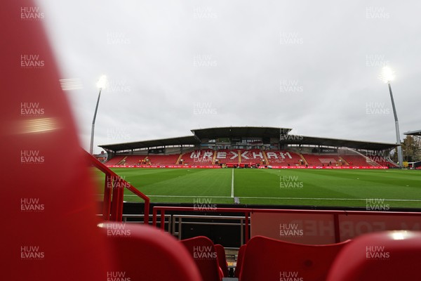 140426 - Wales v Albania - 2027 FIFA Women's World Cup Qualifying - General view inside the Racecourse Ground, Y Cae Ras, prior to the game