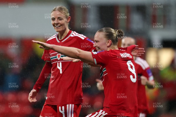 140426 - Wales v Albania - 2027 FIFA Women's World Cup Qualifying - Elise Hughes of Wales celebrates scoring her team’s second goal