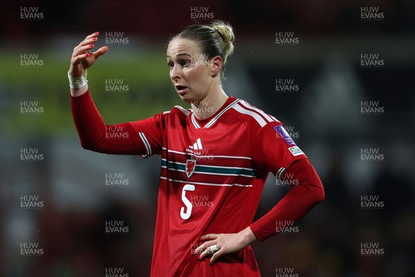 140426 - Wales v Albania - 2027 FIFA Women's World Cup Qualifying - Rhiannon Roberts of Wales gestures
