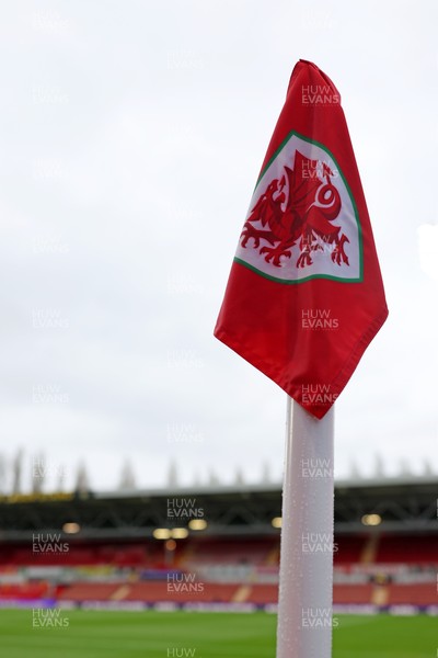 140426 - Wales v Albania - 2027 FIFA Women's World Cup Qualifying - A detailed view of the corner flag prior to the game