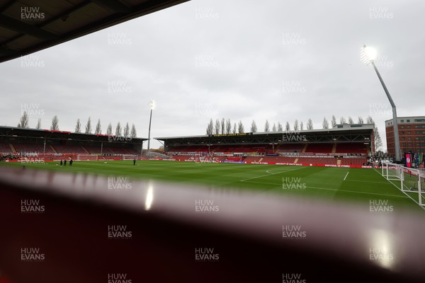 140426 - Wales v Albania - 2027 FIFA Women's World Cup Qualifying - General view inside the Racecourse Ground, Y Cae Ras, prior to the game