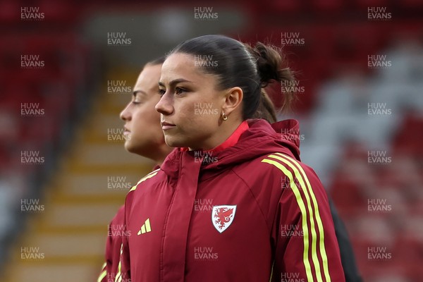 140426 - Wales v Albania - 2027 FIFA Women's World Cup Qualifying - Ffion Morgan of Wales inspects the pitch prior to the game