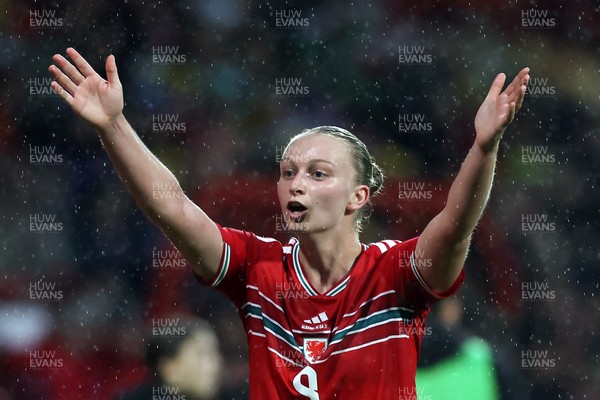 140426 - Wales v Albania - 2027 FIFA Women's World Cup Qualifying - Elise Hughes of Wales reacts