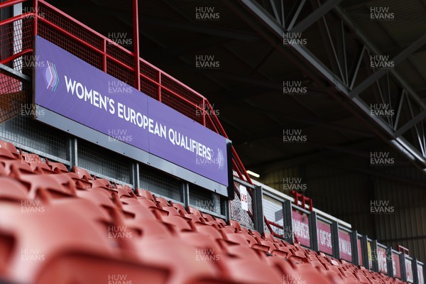 140426 - Wales v Albania - 2027 FIFA Women's World Cup Qualifying - “Women’s European Qualifiers” branding inside the stadium