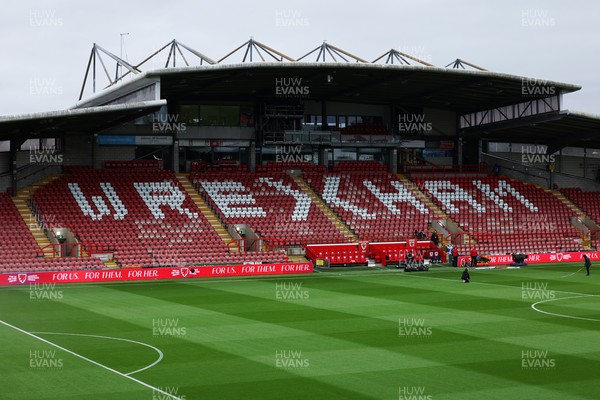 140426 - Wales v Albania - 2027 FIFA Women's World Cup Qualifying - General view inside the Racecourse Ground, Y Cae Ras, prior to the game