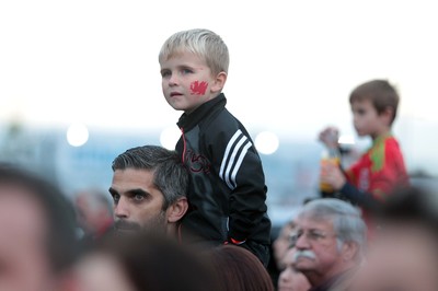 131015 - Wales v Andorra - UEFA European Championship Qualifiers - A young Welsh fan watches the team arrive