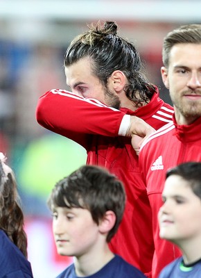 131015 - Wales v Andorra - UEFA European Championship Qualifiers - The emotion of the game gets to Gareth Bale of Wales pre kick out