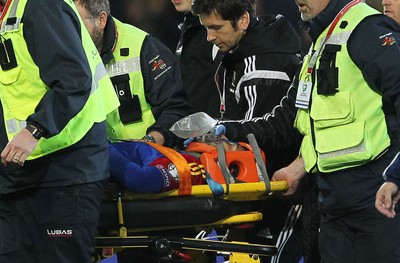 131015 - Wales v Andorra - UEFA European Championship Qualifiers - Victor Moreira of Andorra is taken off the field