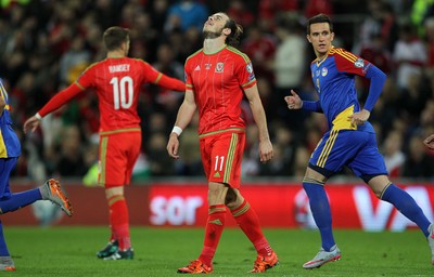 131015 - Wales v Andorra - UEFA European Championship Qualifiers - Frustrated Gareth Bale of Wales after missing a free kick