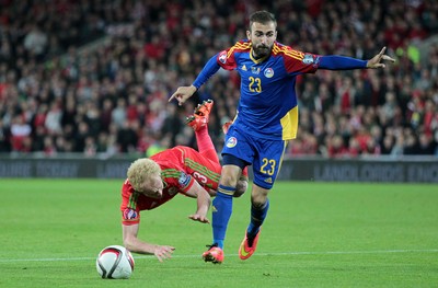 131015 - Wales v Andorra - UEFA European Championship Qualifiers - Jonathan Williams of Wales is tackled by Jordi Rubio of Andorra