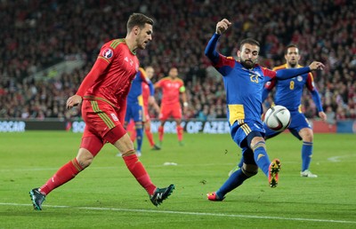 131015 - Wales v Andorra - UEFA European Championship Qualifiers - Aaron Ramsey of Wales takes a shot at goal