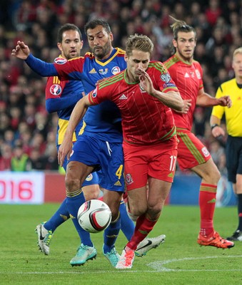 131015 - Wales v Andorra - UEFA European Championship Qualifiers - David Edwards of Wales is taken down by Oscar Sonejee of Andorra