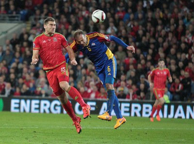 131015 - Wales v Andorra - UEFA European Championship Qualifiers - Sam Vokes of Wales headers the ball towards goal