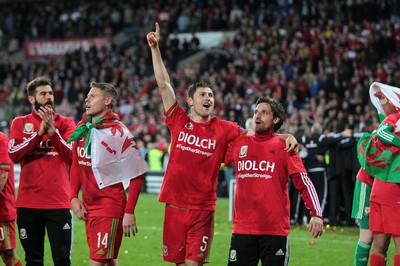 131015 - Wales v Andorra - UEFA European Championship Qualifiers - Ben Davies and Joe Allen of Wales celebrate