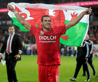 131015 - Wales v Andorra - UEFA European Championship Qualifiers - Gareth Bale of Wales celebrates