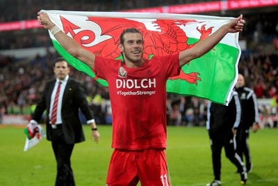 131015 - Wales v Andorra - UEFA European Championship Qualifiers - Gareth Bale of Wales celebrates