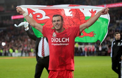 131015 - Wales v Andorra - UEFA European Championship Qualifiers - Gareth Bale of Wales celebrates
